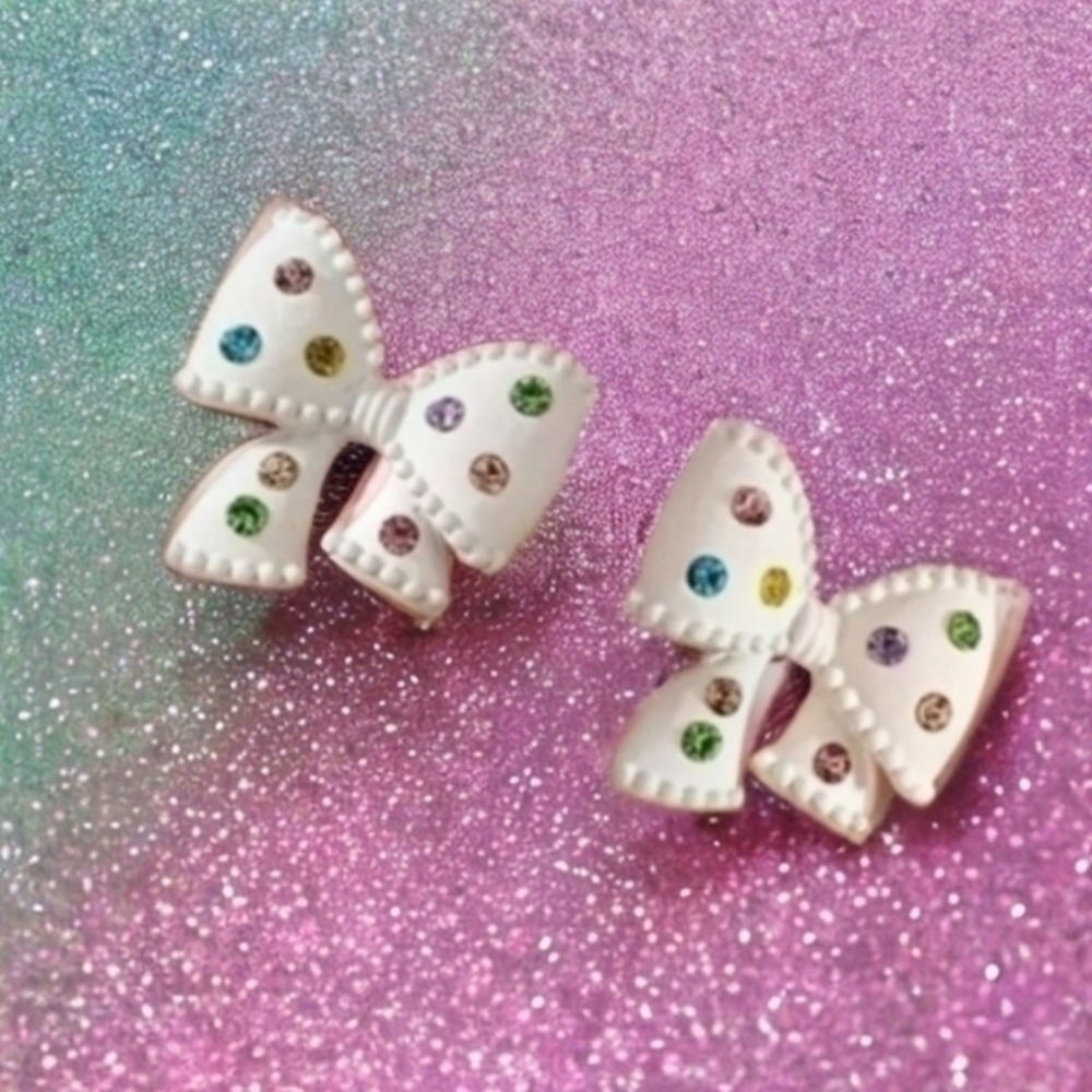 BETSEY JOHNSON RAINBOW JEWEL BOW EARRINGS